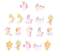 Housoutil 17 pièces Pendentifs Licorne Résine DIY Bijoux Accessoires Créatifs pour Collier Bracelet Porte-clés Décoration Arc-ciel Cartoon Unicorn Pendant