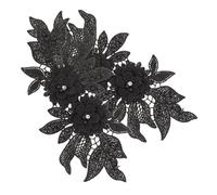 Housoutil 2 Pièces Patchs Thermocollants Brodés en Dentelle Perles Imitation pour Décoration et Réparation de Vêtements et Paquet, Style Créatif en Polyester Noir, pour Jeans et Chaussettes