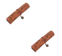 Housoutil 2 pièces Trousse Stylo Cuir Vintage à Rouleau avec Motif Carte Au Trésor Grand Étui Portable pour Crayons et Accessoires Design Rétro Compact et Pratique