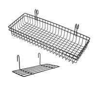 Housoutil 2pièces Panier Suspendu Métal avec Crochets Réglables Étagère Murale Maille Filaire Noire Panier de Rangement Polyvalent pour Cuisine Bureau et Organisation Murale