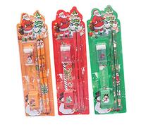 Housoutil 3 Ensembles Kit de Papeterie Thème Noël pour Garçon Fille avec Crayons Gommes et Règle Scolaire Garçon Fille Ensemble et Fonctionnel Couleur Aléatoire