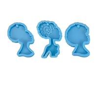 Housoutil 3 Pièces Pochoir tête Afro Fait Main Moule en Gel de silice Pendentif DIY moules Bandes Anneaux Porte clé charbonniers Moule Porte-clés en Silicone Moule de Bricolage créatif Blue