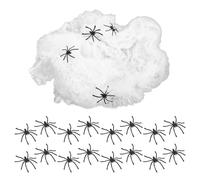 Housoutil 4 Paquets Toiles D'araignée Étirées Blanches pour Halloween, Décoration Réaliste en Coton et Plastique, Facile à Modeler, Adaptée pour Intérieur et Extérieur, Ambiance Maison