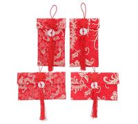 Housoutil 4 Pièces Lot de Enveloppes Rouges Chinoises Tissu Brodé à Motif Dragon et Phénix Poche Porte-monnaie Traditionnelle pour Liquide pour Nouvel An Lunaire et Fête Du Printemps
