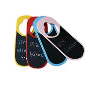 Housoutil 4 Pièces Lot de Mini Tableaux Noirs Bois Rétro Double Face Panneaux Message Suspendus pour Décoration de Porte Mémo Diy Couleurs Bleu Rose Rouge Jaune