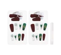 Housoutil 48 Faux Ongles à Coller Motif Danseuse de Noël Capsules D’Ongles en Plastique Couverture Complète Kit 2 Boîtes Adhésif Inclus Manucure Festive pour Fêtes