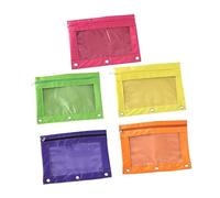 Housoutil 5 Pièces Pochette Transparente à Zipper Grand Volume avec Anneaux Renforcés Trousse à Crayons Multi Compartiments pour Fournitures Scolaires et Bureautiques Jaune Orange Rose Vert