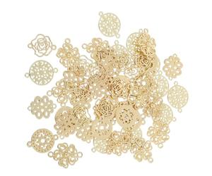 Housoutil 50 Pièces Connecteurs de Charms Alliage Doré Double Trou Breloques Baroques à Motif Filigrane pour Bijoux DIY Pendentifs Floraux et Ronds pour Fabrication de Bracelets et Colliers