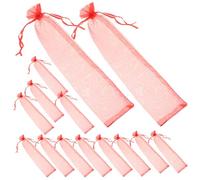 Housoutil 50pcs Pochettes en Organza Rouge Cordon pour Éventail Pliant Léger Réutilisable, Étuis de Transport pour Éventail Portable, Mariage et Fête
