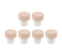 Housoutil 6 Pièces Lot de Bouchons de Bouteille Caoutchouc à Tête Bois de Hêtre Accessoires pour Vin Fermeture Hermétique Réutilisables pour Fête et Conservation de Vins Huiles Bières
