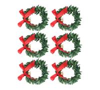 Housoutil 6 Pièces Mini Couronne de Noël Suspendue Nœud et Cloches, Décoration de Fleur en Plastique Vert pour Fête et Décoration Extérieure de Noël