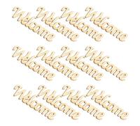 Housoutil 60 Pièces Petit Panneau en Bois Vierge Welcome pour Peinture et | Bois Beige, Forme Creuse en Mot Anglais, Facile à Suspendre, pour Couronnes Artisanales