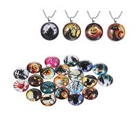 Housoutil 60 Pièces Ronds Verre Motif Halloween Accessoires Bijoux DIY Verre Premium Demi Cabochon Plat Compatible Bracelets Colliers Boucles Oreilles Résistants et Imperméables