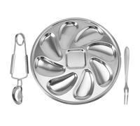 Housoutil Assiette à Huîtres Argenté en Acier Inoxydable Fourchette et Pince, Plateau de Service Élégant Espace Ample pour Fruits de Mer pour Occasions Spéciales