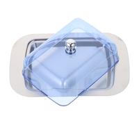 Housoutil Beurrier Inoxydable avec Couvercle Plastique Bleu Boîte à Beurre Hermétique 430 Ml Vaisselle Domestique pour Conservation au Réfrigérateur et Usage Cuisine