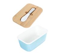 Housoutil Beurrier Rectangulaire en Céramique 600 Ml avec Couteau Intégré et Couvercle Hermétique Bleu Clair Boîte à Beurre pour Réfrigérateur et Plan de Travail Pot à Beurre Français