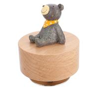 Housoutil Boîte à Musique Ronde en Bois Personnage Ours Animé Rotatif Boîte Musicale Mécanique pour Filles Décoration Chambre et Présent Saint-Valentin Élément Décoratif Cuisine