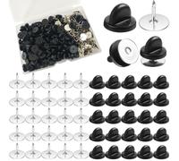 Housoutil Boîte de 50 Goupilles de Sécurité Rondes en Alliage et Caoutchouc Noir, Dos Plat Décoratif pour Accessoires Couture DIY et Scrapbooks