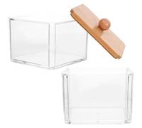 Housoutil Boîte de Rangement pour Cotons et Cotons-tiges Couvercle en Bambou, Design Empilable à Deux Compartiments, Organiseur Pratique pour Salle de Bain et Coiffeuse Facile à Nettoyer