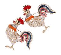 Housoutil Broche Coq en Alliage Pierre Œil de Chat et Cristaux, Lot de 2 Pièces, Accessoire Polyvalent et Résistant pour Femmes, Design Unique et Amusant