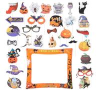 Housoutil Cadre Photo Gonflable Halloween 31 Pièces en PVC et Papier Accessoires de Fête Légers pour Photobooth Décoration Halloween Originale pour Soirée et Selfie