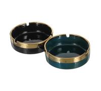 Housoutil Cendrier en Céramique Coupe-Vent 2 Pièces Design Léger et Décoratif Bordure Dorée Couleur Vert Foncé et Noir Portable pour Bureau Terrasse et Décoration Intérieure
