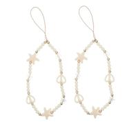 Housoutil Chaîne de Téléphone en Perles Acryliques Blanche Pendentif Étoile et Cœur, Cordon Anti-perte Décoratif et Portable pour Téléphone et Cartes, 2pcs