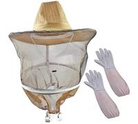 Housoutil Chapeau d'Apiculteur Professionnel Voile en Coton et Moufles Imperméables en Peau de Mouton, Protection à Manches Longues pour Apiculture, Taille Unique et Facile à Nettoyer