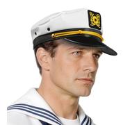 Housoutil Chapeau de Marin Brodé Blanc avec Visière Courbée Ajustable Accessoire Costume Nautique pour Femme et Homme Protection Solaire pour Fêtes et Cosplay