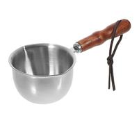 Housoutil Chauffe-Huile en Acier Inoxydable 304 Petite Casserole 8 CM 150 Ml Poignée Ergonomique en Bois Ondulé Fond Plat pour Cuisson Homogène pour Verser L'Huile et Fondre Beurre