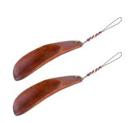 Housoutil Chausse-pied en Bois Massif Marron, Léger et Portable, Petit Soulevant de Sabots Famille Personnes Âgées, Lot de 2 Pièces Corde