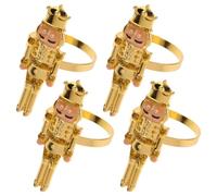 Housoutil Christmas Nutcracker Napkin Ring, 4pcs Golden Alloy Napkin Buckle, Christmas Holiday Table Decoration Holder