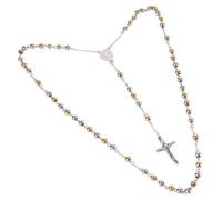 Housoutil Collier Chapelet en Acier Inoxydable Pendentif Croix Chic et Simple, Bijou Religieux pour Baptême, pour Voyage ou Bureau