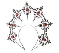 Housoutil Couronne de Déesse Auréolée en Métal Légère - Bandeau Cheveux Vintage Rouge Strass pour Cosplay, Mariage et Fêtes - Accessoire Coiffure Dark Lolita pour Femme
