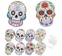 Housoutil Décoration Suspendue pour Fête des Morts Mexicaine Guirlande en Papier à Spirale Motif Crâne Coloré Bannière Festive pour Mur Porte ou Scène 1 Pièce