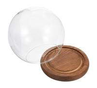 Housoutil Dôme en Verre Transparent Ø12 Cm avec Socle en Bois Vintage pour Fleurs Durables, Décoration Micro-Paysage, Protection Anti-poussière, Accessoire Terrarium Élégant pour Maison