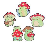 Housoutil Ensemble de 5 Épingles Badge Grenouille et Champignon en Alliage de Zinc, Solide et Finement Travaillées, Accessoires Mignons pour Vêtements et Chapeaux
