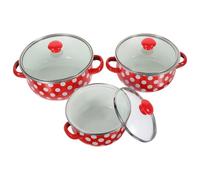Housoutil Ensemble de Casseroles Émaillées Mini 3 Pièces Rouge à Pois Blancs Marmite et Petite Casserole à Double Anse Homogène pour Soupe Sauces et Nouilles Instantanées