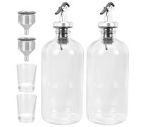 Housoutil Ensemble Distributeur de Bain de Bouche en Verre 500Ml avec 2 Flacons 2 Becs Verseurs 2 Gobelets Réutilisables et Entonnoir - Accessoire Salle de Bain Pratique pour Usage
