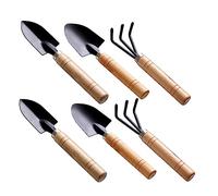 Housoutil Ensemble D'outils de Jardinage 6 Pcs Bêche, Pelle et Râteau pour Petits Jardins et Plantes D'intérieur, Manches en Bois Verni Écologique, Compact et Polyvalent pour Plantation