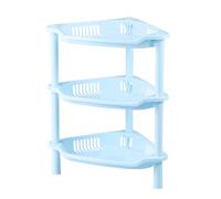 Housoutil Étagère d'angle en Plastique Bleu à 3 Niveaux pour Salle de Bain Cuisine Grosse Capacité, Installation Facile et Combinaison