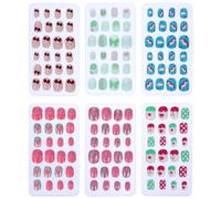 Housoutil Faux Ongles Garçon et Filles Autocollants 24 Pièces ABS Motif Nœuds et Cœurs Décalcomanie pour Ongles Couverture Complète Boîte 6 Sets Nail Art Fête Halloween Noël
