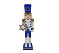 Housoutil Figurine Casse-Noisette Traditionnel en Bois 38 CM Bleu et Blanc Soldat de David Décoratif pour Hanoukka Décoration de Table et Bureau Festive pour Fête Juive