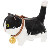 Housoutil Figurine de Chat en Bois Sculpté Clochette Ornement Miniature Rétro pour Décoration de Bureau Statuette Artisanale Bois Naturel Présent pour Amateurs de Chats Accessoire