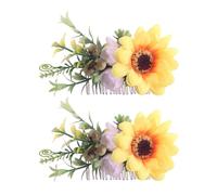 Housoutil Json Data Peigne de Mariée Tournesol 2 Pièces Accessoires Floral pour Femmes Fixation Facile pour Mariages et Événements, Accessoires pour Che