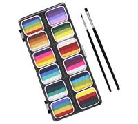 Housoutil Kit de Maquillage Visage Corps 12 Couleurs Dégradées Peinture Corporelle à Base d'Eau Lavable Palette Mate et Nacrée avec 2 Pinceaux pour Cosplay Fêtes et Maquillage Halloween