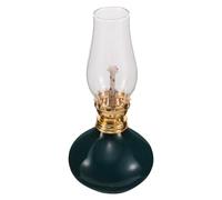 Housoutil Lampe à Huile en Verre Transparent Vintage Base en Céramique Verte Effet Four, Lanterne à Pétrole pour Jardin et Éclairage Ambiance Intérieure