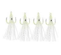 Housoutil Leurre de Pêche Calamar 4pcs Hameçons sans Barbe en Acier au Carbone, Design Pieuvre Simulée Lumineuse pour Appât Noctiluque