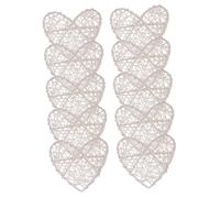 Housoutil Lot de 10 Pendentifs Boules en Rotin Tissé de Cœur 16 CM Blanc Décoration Suspendue pour Mariage Décoration Murale et Loisirs Créatifs Ornements Fiançailles et Table de Fête