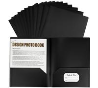 Housoutil Lot de 12 Dossiers Noirs en Plastique avec Double Poche et Emplacement pour Carte de Visite, Organiseurs de Documents Portables pour Bureau et Fournitures Scolaires